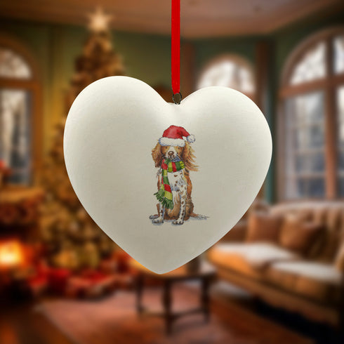 Sprocker in Santa Hat Christmas Heart Bauble